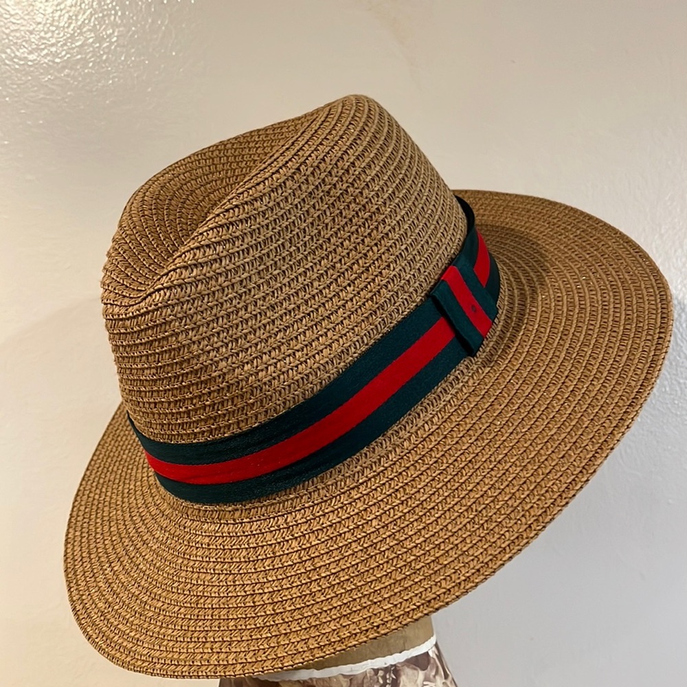 COPY - COPY - NWT straw Panama hat , red/green ribbon trim Ellian brand